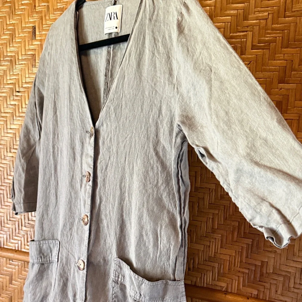 Zara gray Lillian linen Button Front Jumpsuit medium